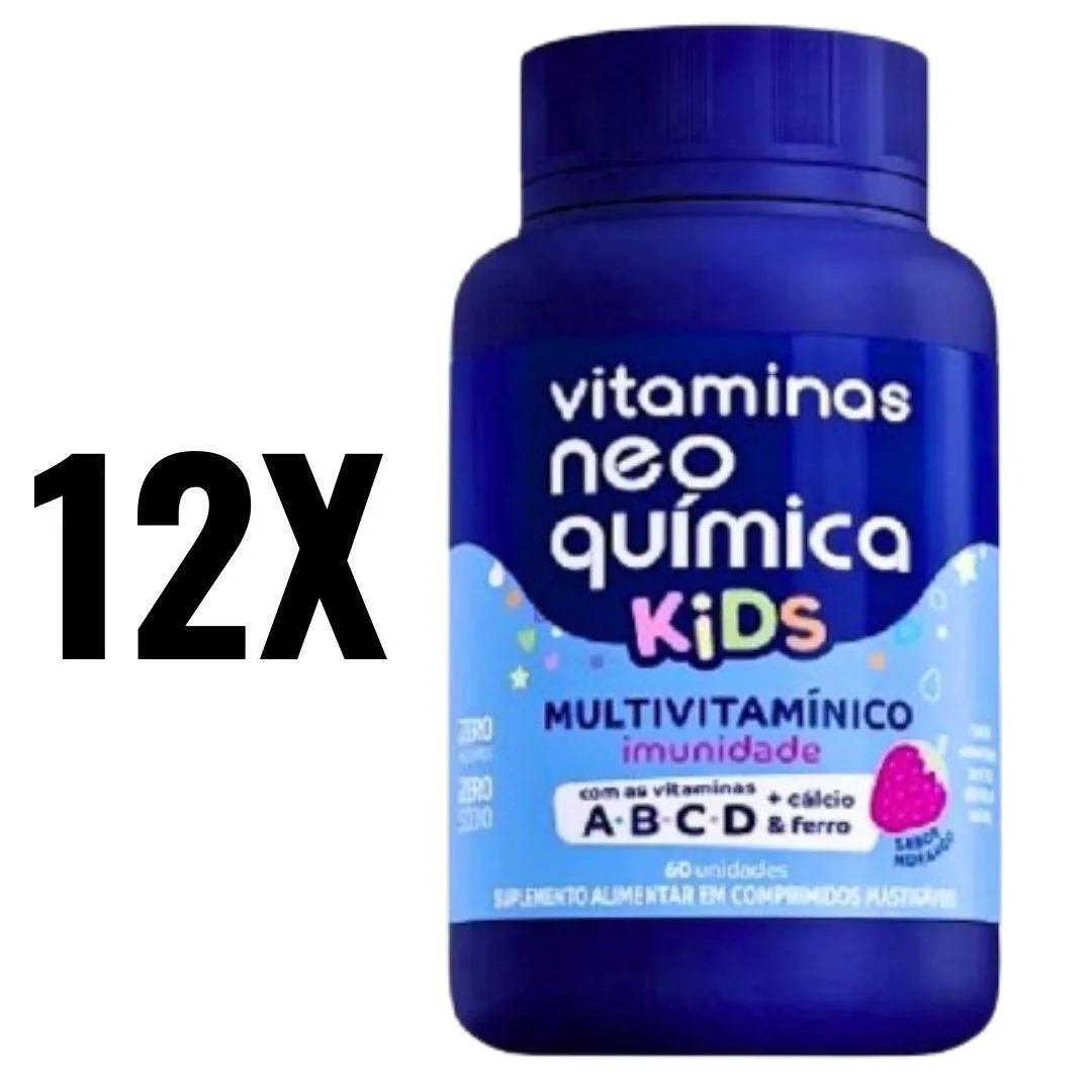 KIT 12 VITAMINAS DE KIDS 60 CP MASTIGAVEL NEO QUIMICA SEM Sabor