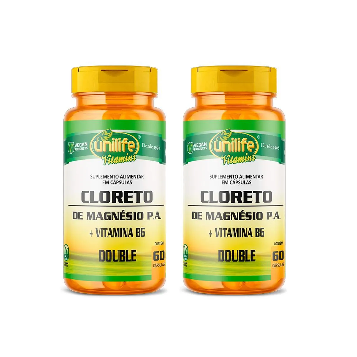KIT 2 CLORETO DE MAGNéSIO P.A VITAMINA B6 UNILIFE 60CPS SEM Sabor