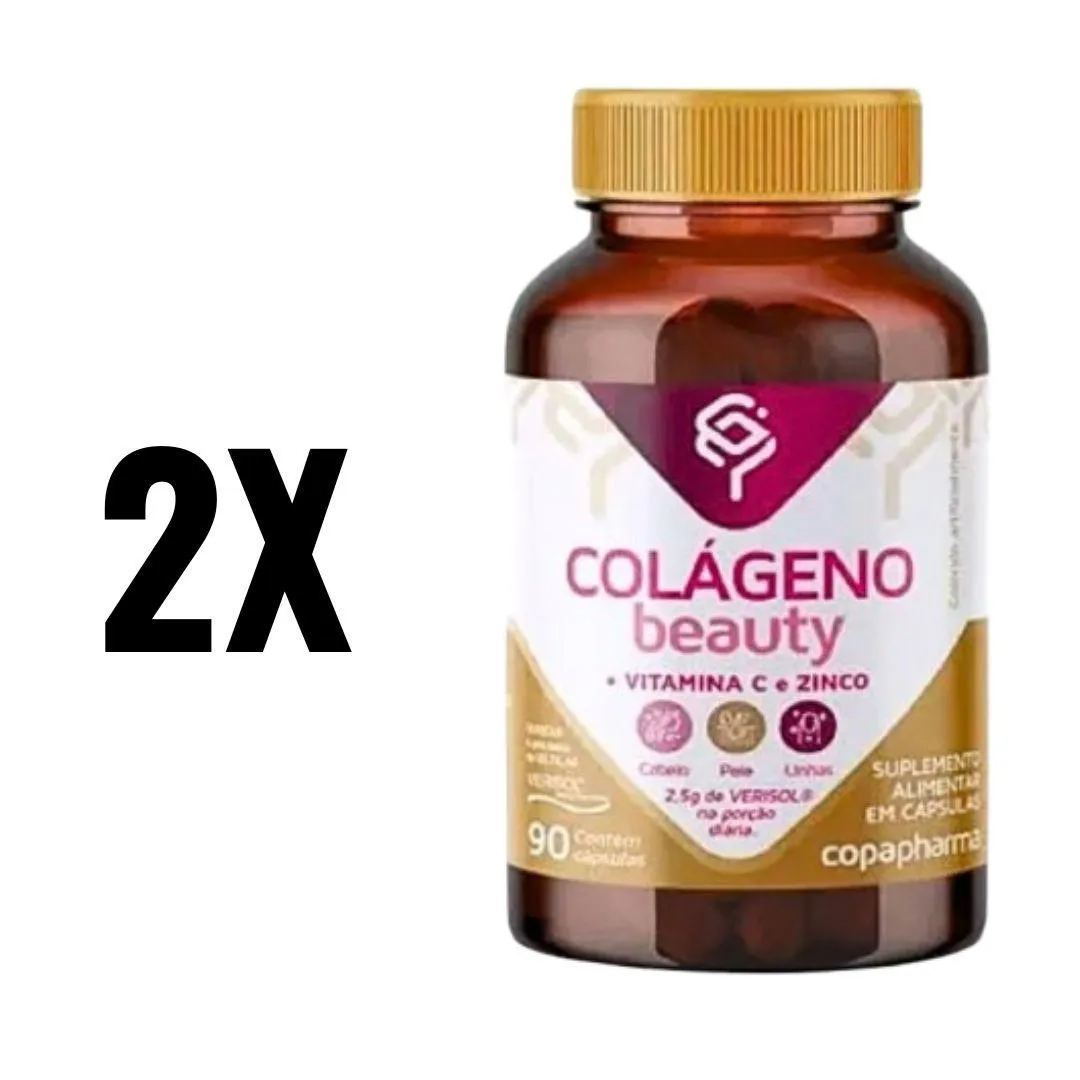 KIT 2 COLáGENO BEAUTY VITC ZINCO E VERISOL 90CPS COPAPHARMA SEM Sabor