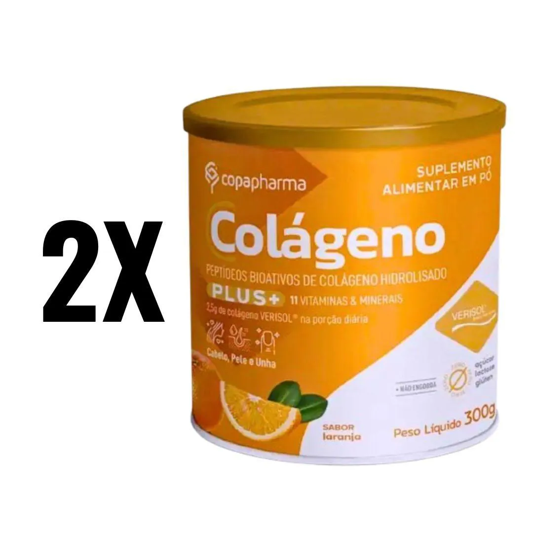 KIT 2 COLáGENO HIDROLISADO PLUS COM VERISOL 300G COPAPHARMA SEM Sabor