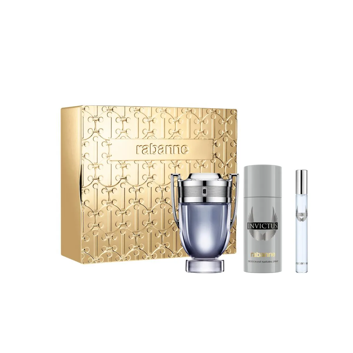 KIT INVICTUS EAU DE TOILETTE RABANNE KIT INVICTUS EAU DE TOILETTE 100ML + DESODORANTE 150ML + TRAVEL SIZE 10ML