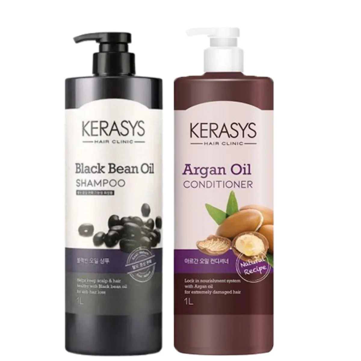 KERASYS KIT REAL NATURE (BLACK BEAN SHAMPOO 1L + ARGAN OIL CONDICIONADOR 1L)