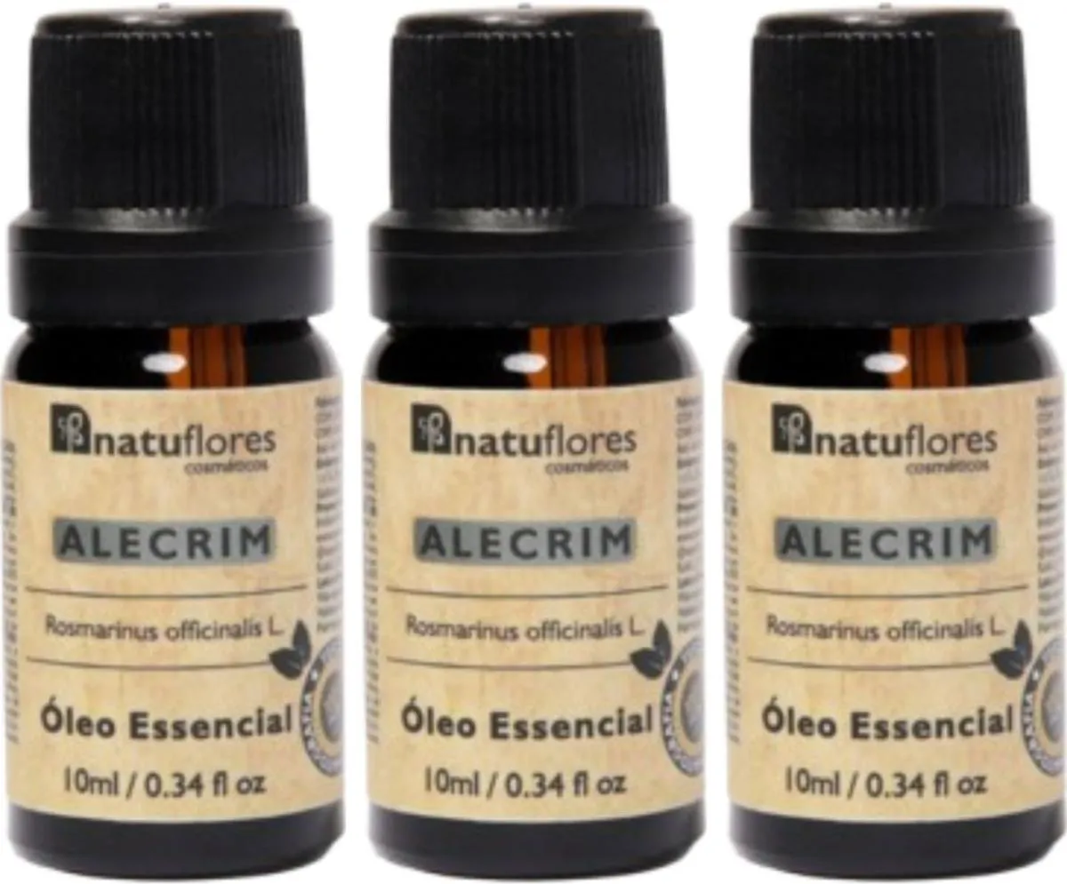 OLEO ESSENCIAL ALECRIM  PURO 10ML NATUFLORES KIT 3 UND
