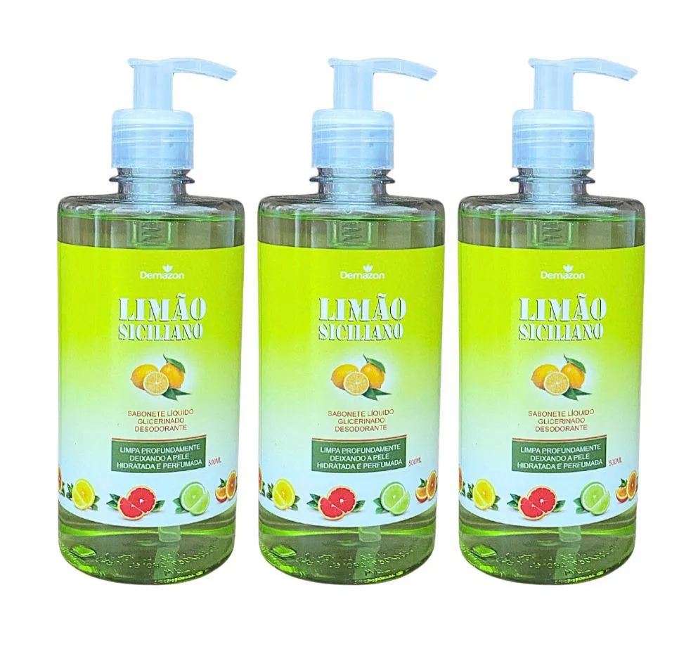 SABONETE LIQUIDO  LIMÃO SICILIANO 500ML DEMAZON 3UN
