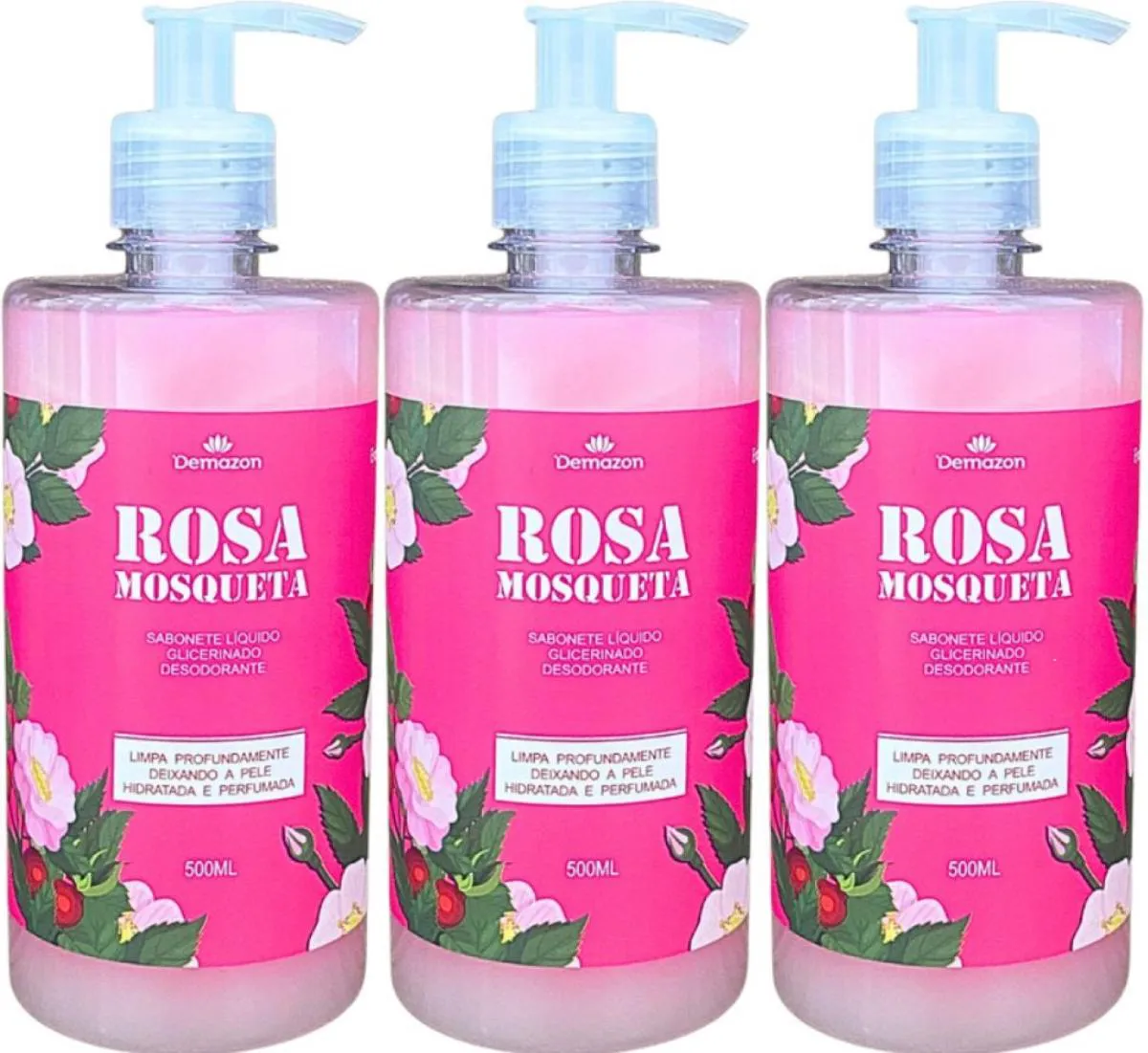 SABONETE LIQUIDO ROSA MOSQUETA 500ML DEMAZON 3UN