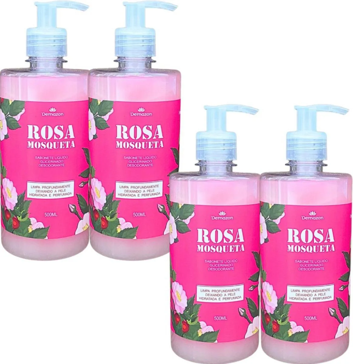SABONETE LIQUIDO ROSA MOSQUETA 500ML DEMAZON 4UN