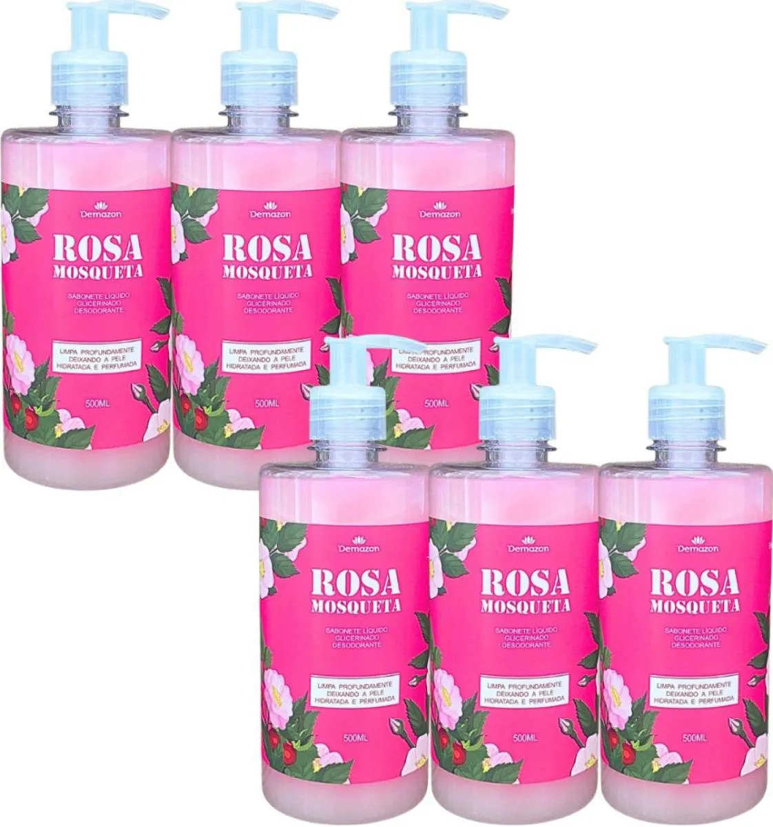 SABONETE LIQUIDO ROSA MOSQUETA 500ML DEMAZON 6UN