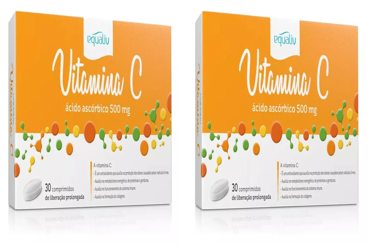 KIT 2 VITAMINA C EQUALIV 500MG IMUNIDADE COM 30 COMPRIMIDOS
