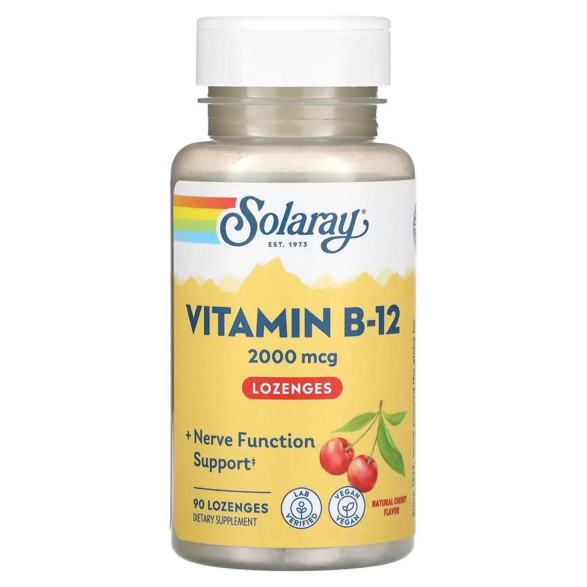 VITAMINA B12 COM áCIDO FóLICO 2.000MCG 90 PASTILHAS SABOR CEREJA NATURAL - SOLARAY