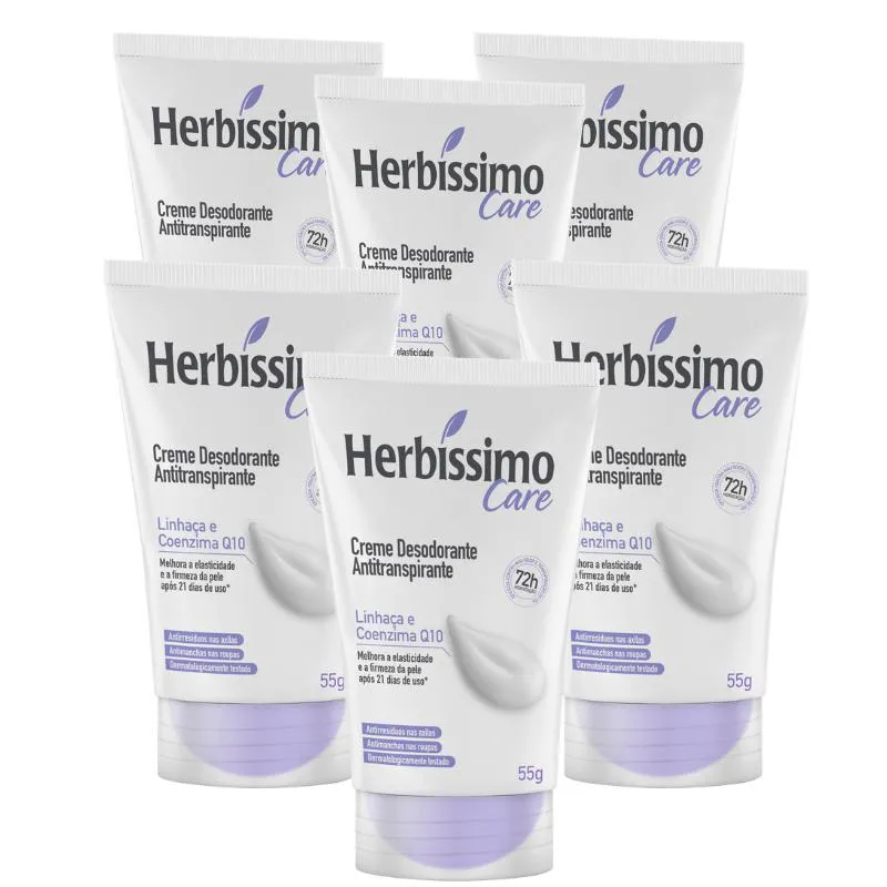 KIT CREME DESODORANTE ANTITRANSPIRANTE HERBíSSIMO CARE LINHACA E COENZIMA Q10 BISNAGA 55G - 6 UNIDADES