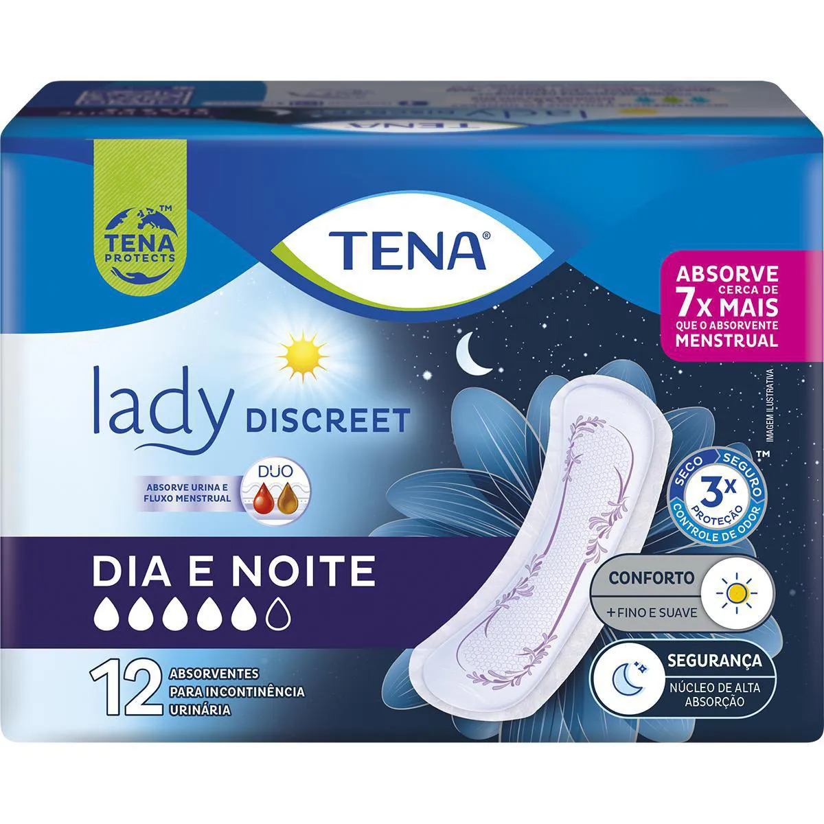 Absorvente para Incontinência Urinária Tena Lady Discreet Dia e Noite Feminino Absorção Intensa 12 unidades