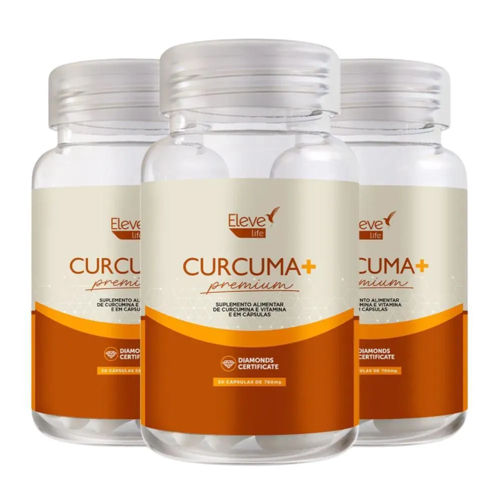 CURCUMA+ PREMIUM - 90 DIAS - 90 CáPSULAS ELEVE LIFE KIT C/ 3