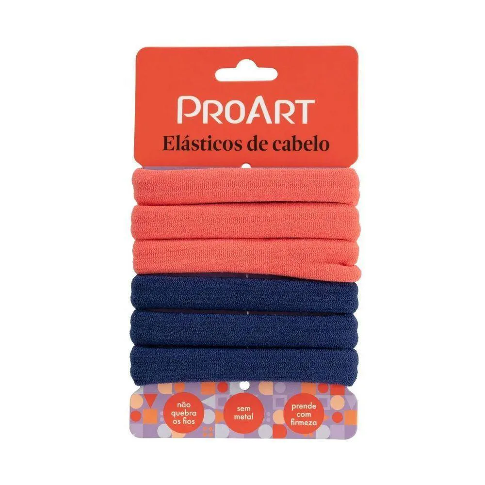 ELáSTICOS DE CABELO 6 UNIDADES PROART SEM METAL, NãO MARCAM OS FIOS, PERFEITOS PARA PENTEADOS AZUL-LARANJA