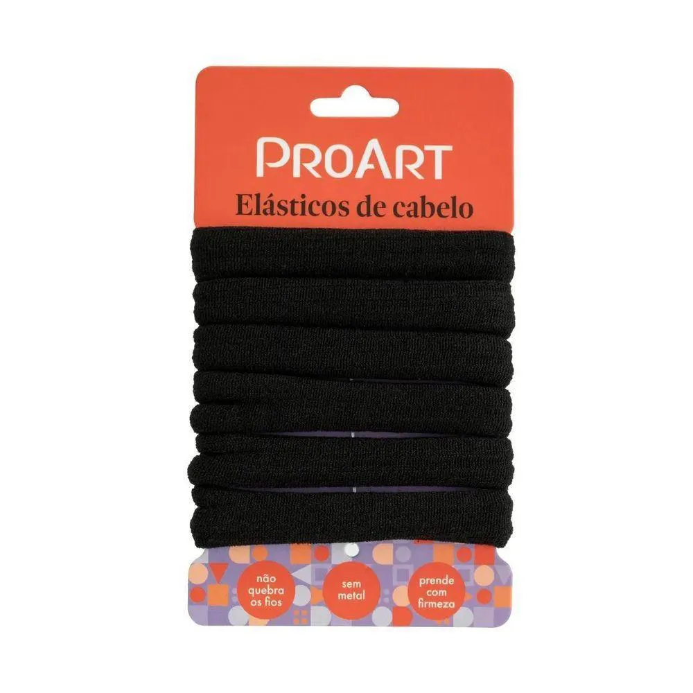 ELáSTICOS DE CABELO 6 UNIDADES PROART SEM METAL, NãO MARCAM OS FIOS, PERFEITOS PARA PENTEADOS PRETO