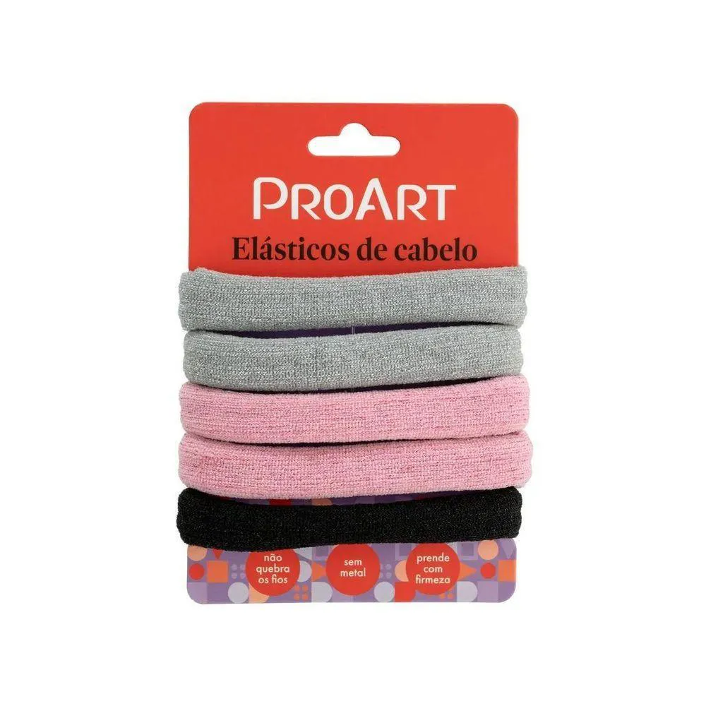 ELáSTICOS DE CABELO 6 UNIDADES PROART SEM METAL, NãO MARCAM OS FIOS, PERFEITOS PARA PENTEADOS ROSA-CINZA