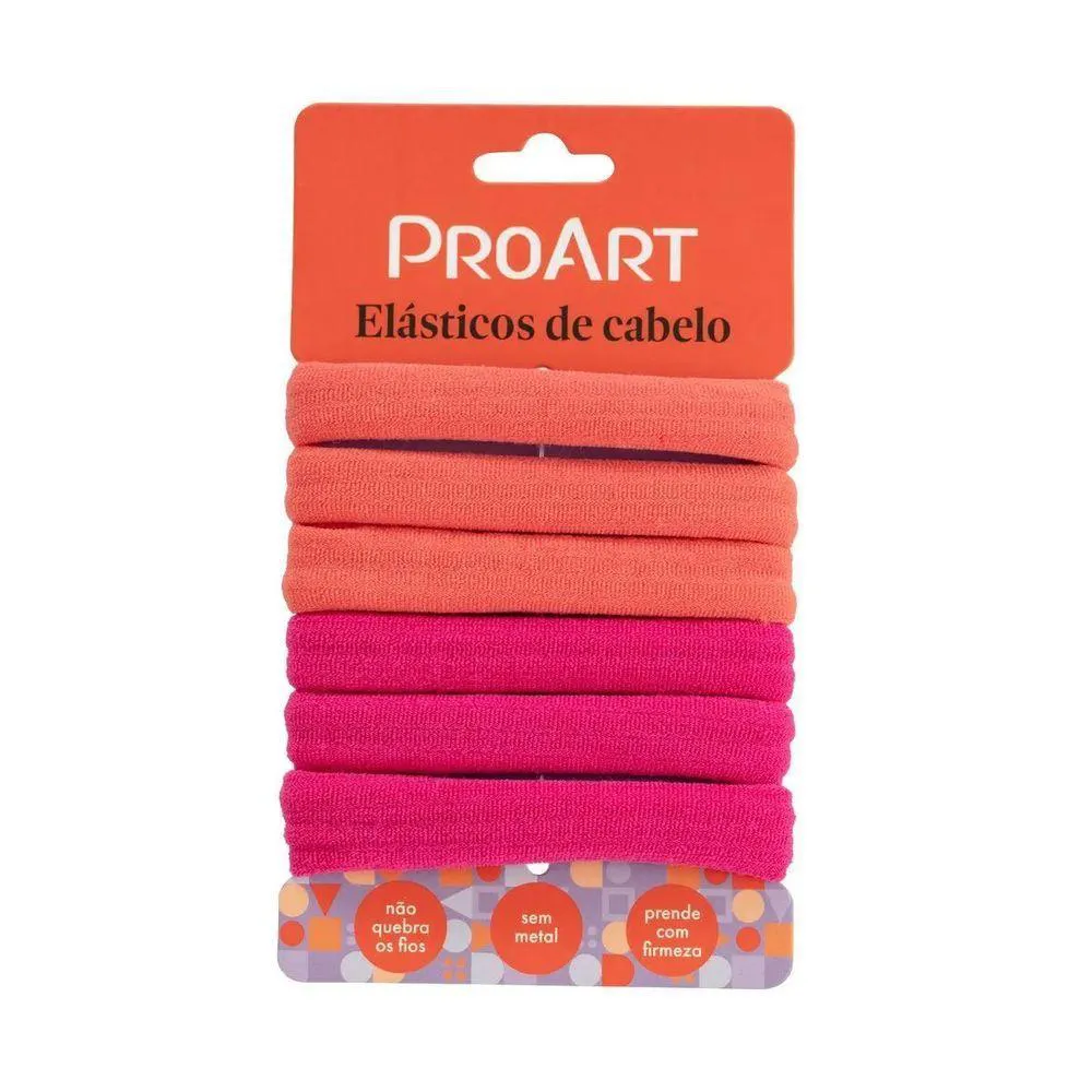 ELáSTICOS DE CABELO 6 UNIDADES PROART SEM METAL, NãO MARCAM OS FIOS, PERFEITOS PARA PENTEADOS ROSA-LARANJA