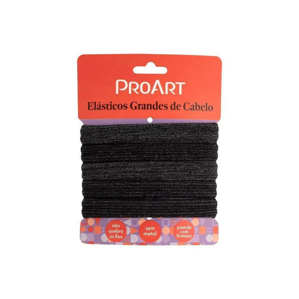 ELáSTICOS GRANDES DE CABELO 5 UNIDADES PROART ALTA DURABILIDADE, FIRMEZA E CONFORTO PRETO
