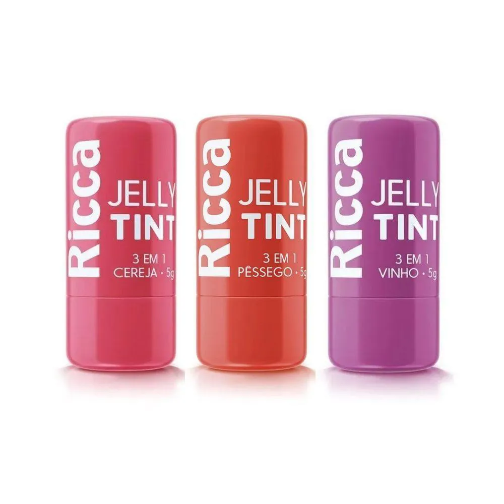KIT RICCA JELLY TINT 3 EM 1 CEREJA + PESSEGO + COM PRODUçãO NA COR VINHO