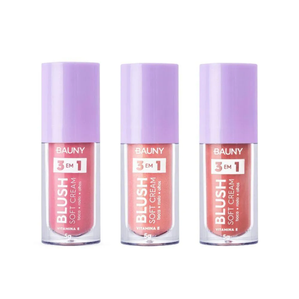 KIT BAUNY BLUSHS LíQUIDO SOFT CREAM 3 EM 1 DREAMY+MAGIC+SUNNY - ALTA PERFORMANCE