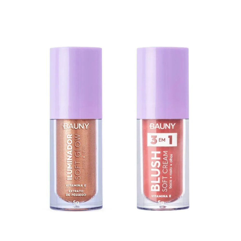 KIT BAUNY ILUMINADOR LIQUIDO SUNSET+ BLUSH LíQUIDO SUNNY - ACABAMENTO DE ALTA QUALIDADE