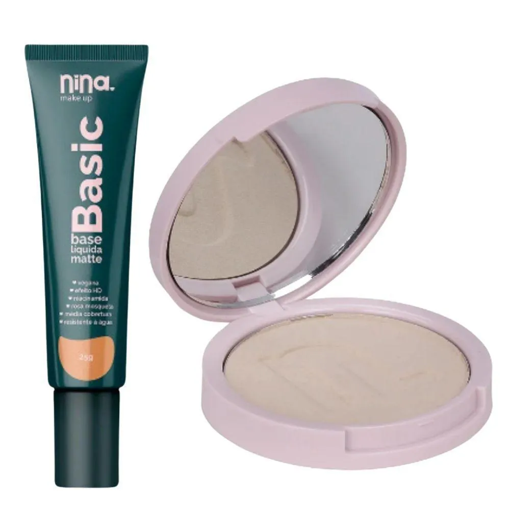 KIT NINA MAKEUP BASE LíQUIDA BASIC+Pó COMAPCTO INSTANT COR 2