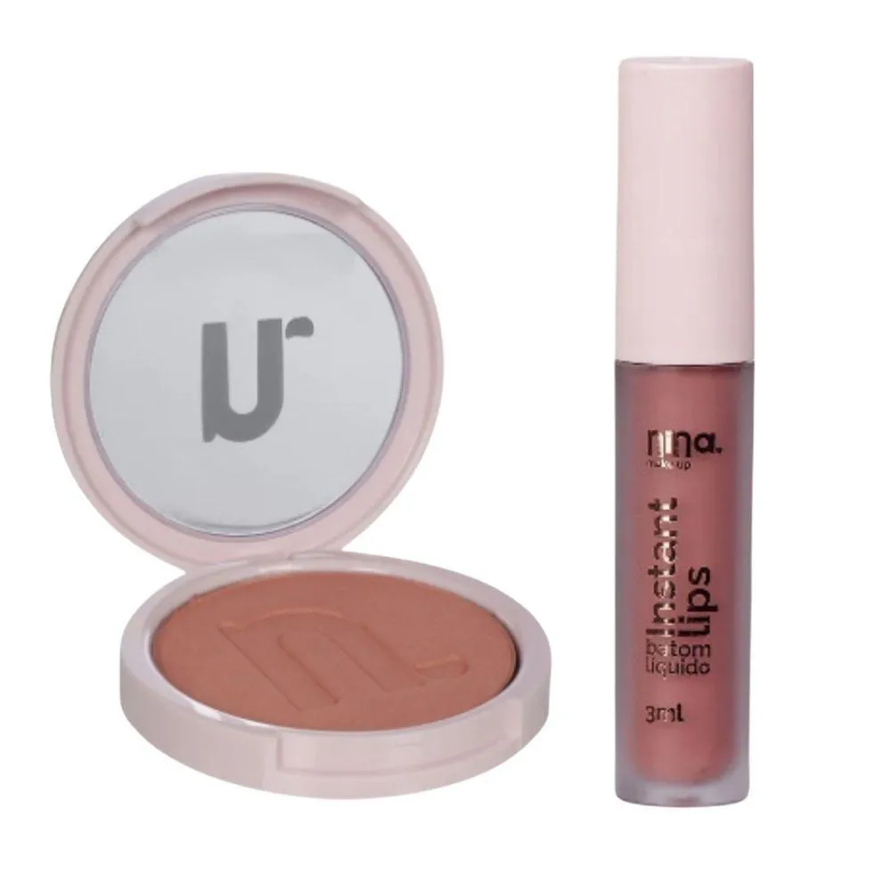 KIT NINA MAKEUP BLUSH INSTANT VERãO+BATOM LíQUIDO ESSENCIA - PADRãO DE FABRICAçãO ALTO