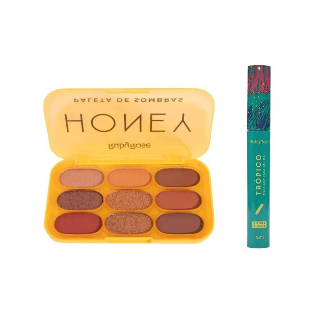 KIT RUBY ROSE PALETA DE SOMBRAS HONEY+MáSCARA CíLIOS TROPICO - QUALIDADE ALTA