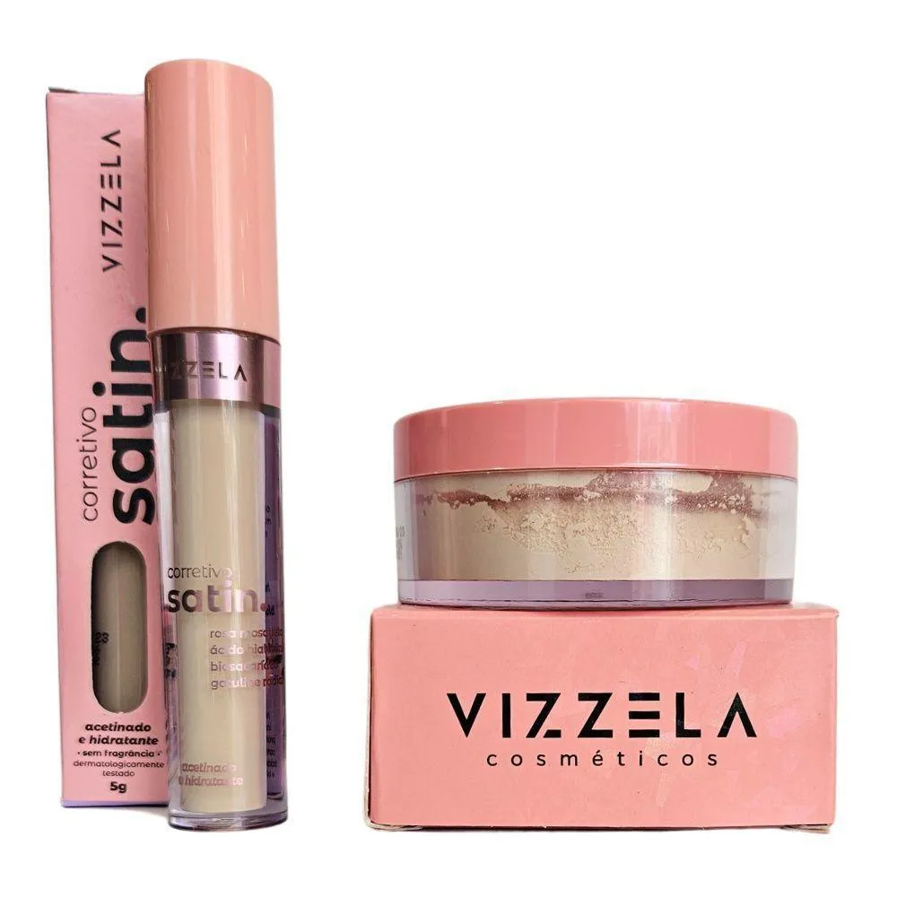 KIT VIZZELA CORRETIVO SATIN COR 2 + Pó FACIAL SATIN POWDER - SUPERIOR!