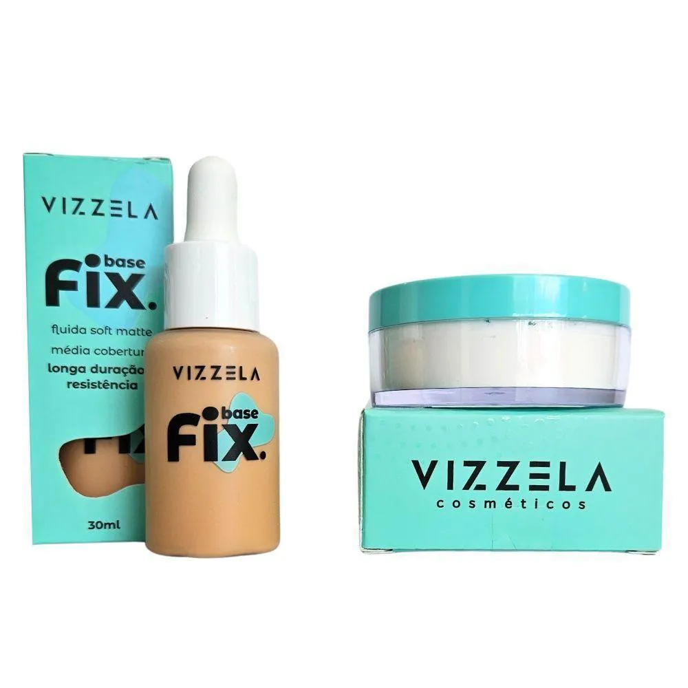 KIT VIZZELA Pó SOLTO FACIAL FIX POWDER + BASE LíQUIDA FIX 04