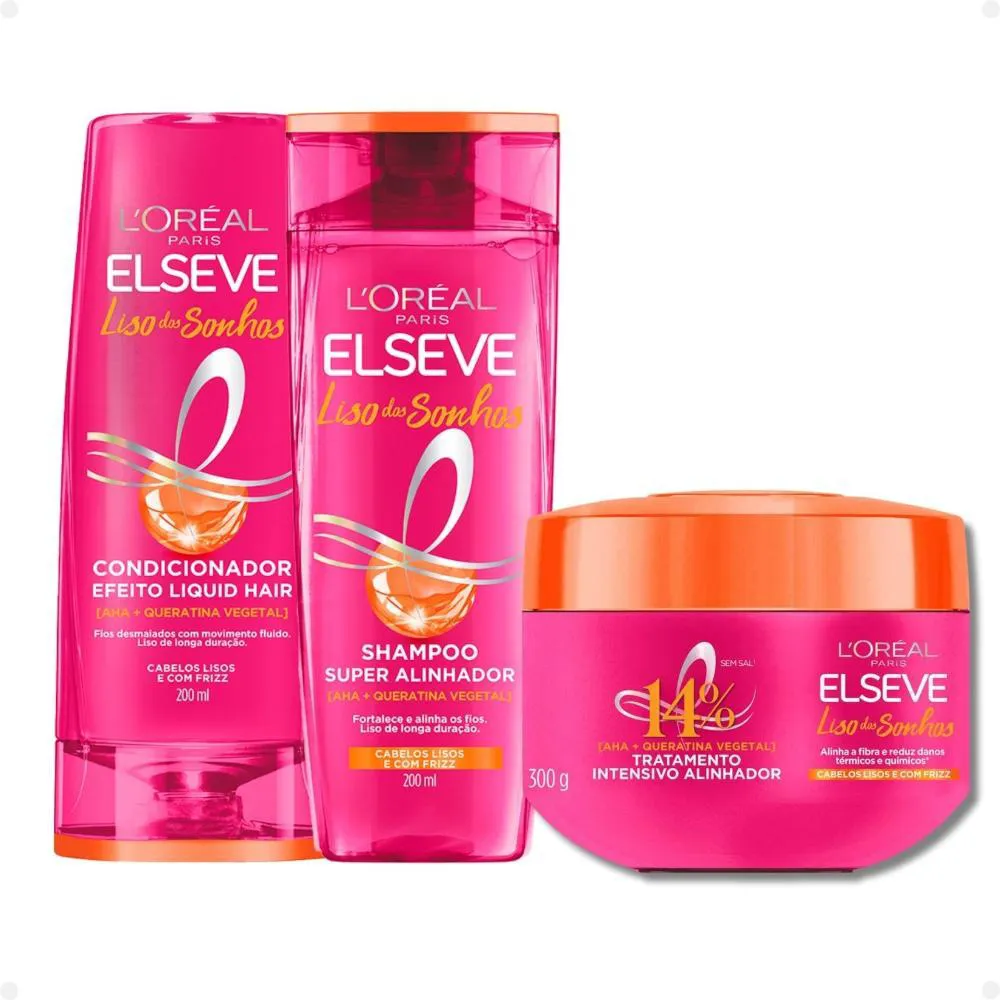 KIT ELSEVE LISO DOS SONHOS: MáSCARA TRATAMENTO 300G + SHAMPOO E CONDICIONADOR 200ML