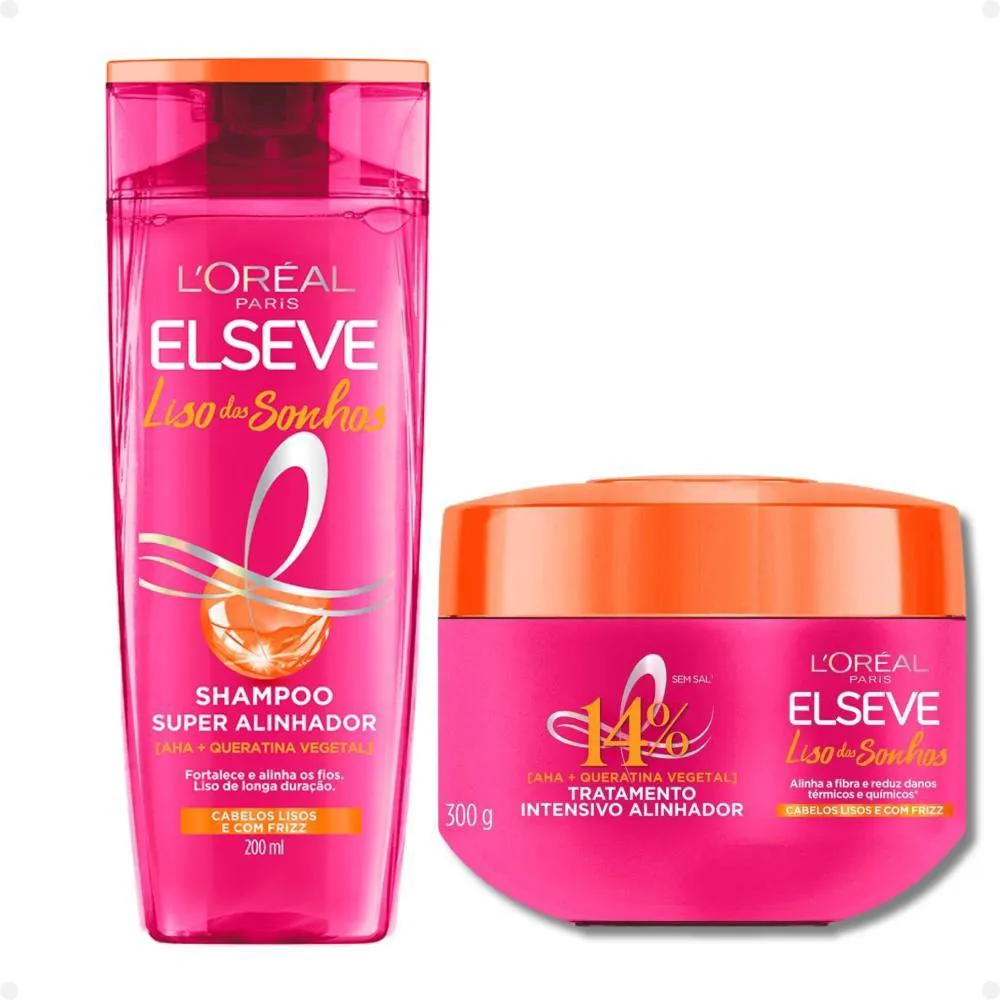 KIT ELSEVE LISO DOS SONHOS: MáSCARA TRATAMENTO 300G E SHAMPOO 200ML