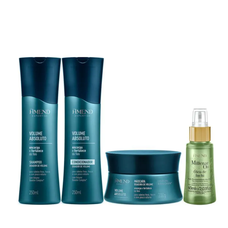 AMEND VOLUME ABSOLUTO SHAMPOO 250ML + CONDICIONADOR 250ML + MáSCARA 300ML + ÓLEO INCHI 60ML