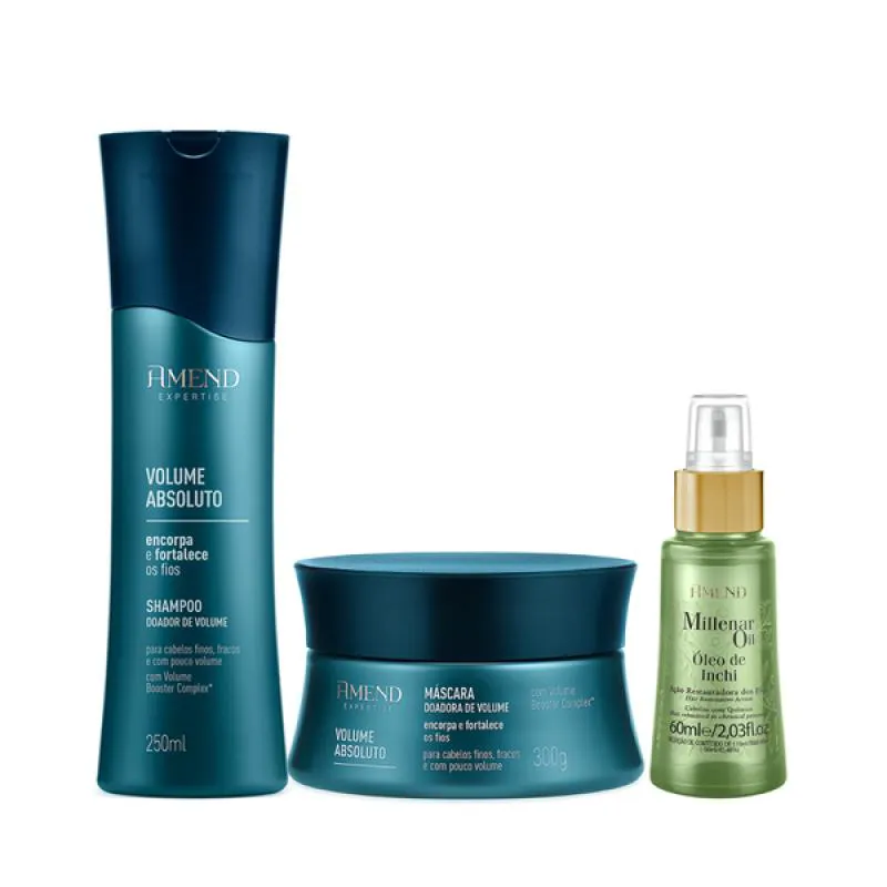 AMEND VOLUME ABSOLUTO SHAMPOO 250ML + MáSCARA 300ML + ÓLEO INCHI 60ML
