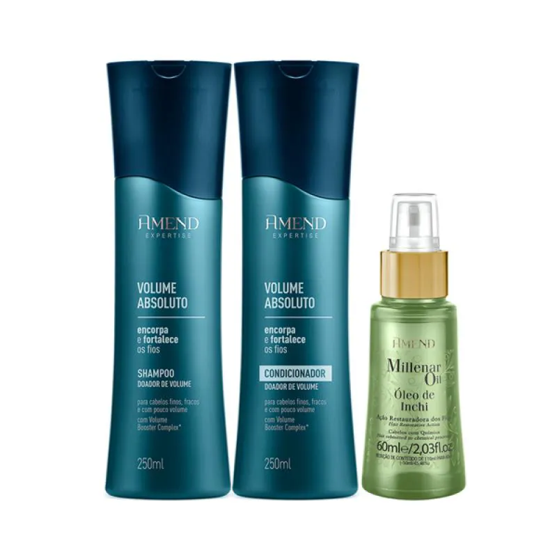 AMEND VOLUME ABSOLUTO SHAMPOO 250ML + CONDICIONADOR 250ML + ÓLEO INCHI 60ML