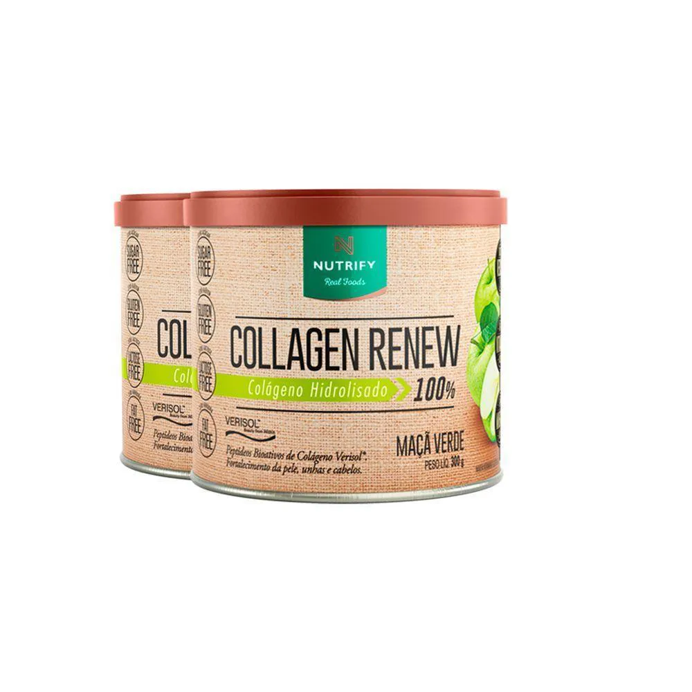 KIT 2 COLLAGEN RENEW COLáGENO HIDROLISADO MAçã VERDE NUTRIFY 300G