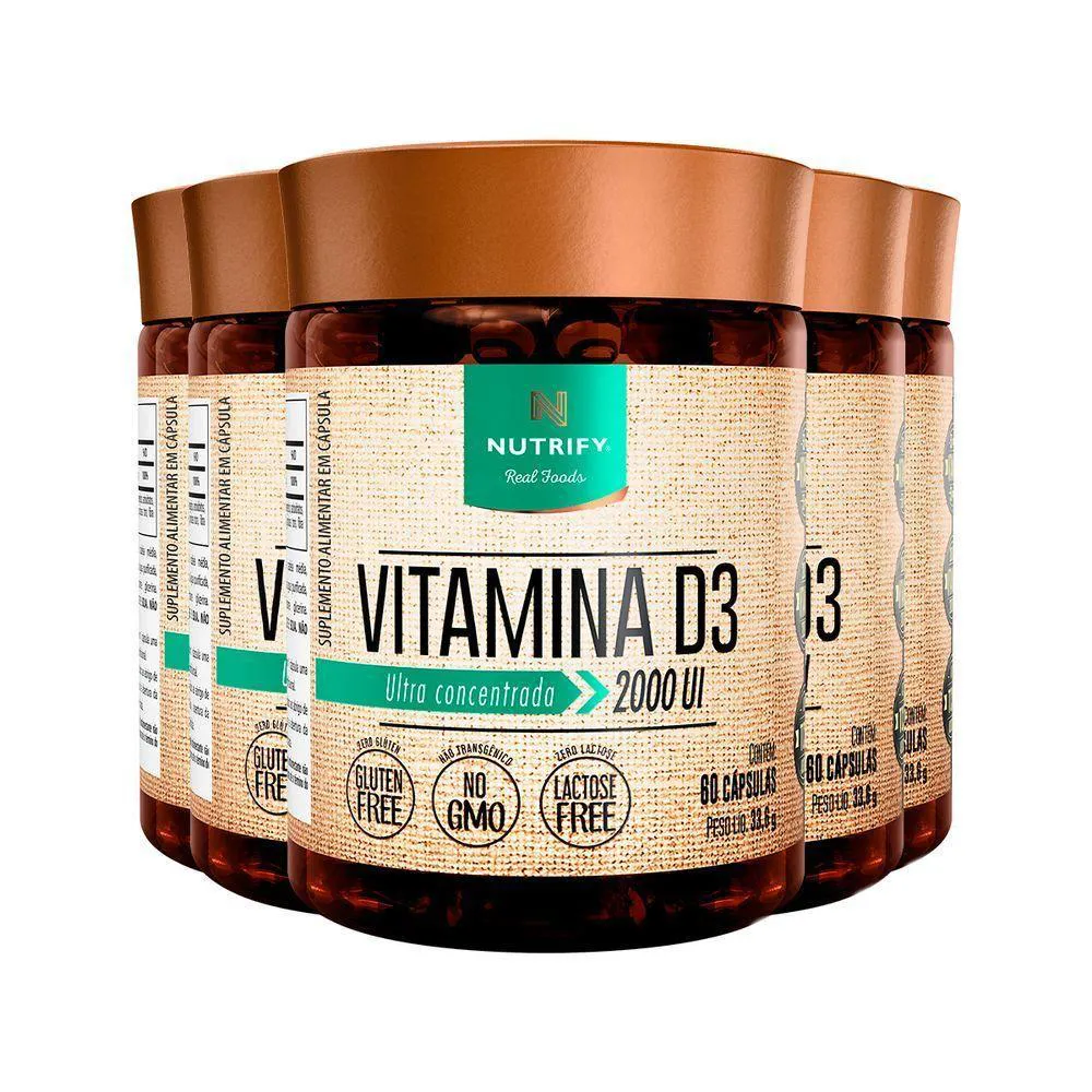 KIT 5 VITAMIN D3 2000 UI NUTRIFY 60 CáPSULAS