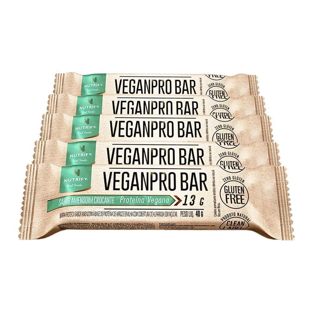 KIT 5 VEGANPRO BAR NUTRIFY BARRA DE PROTEíNA VEGANA AMENDOIM UND