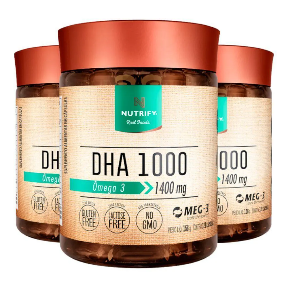 KIT 3 ôMEGA 3 DHA 1000 NUTRIFY 120 CáPSULAS