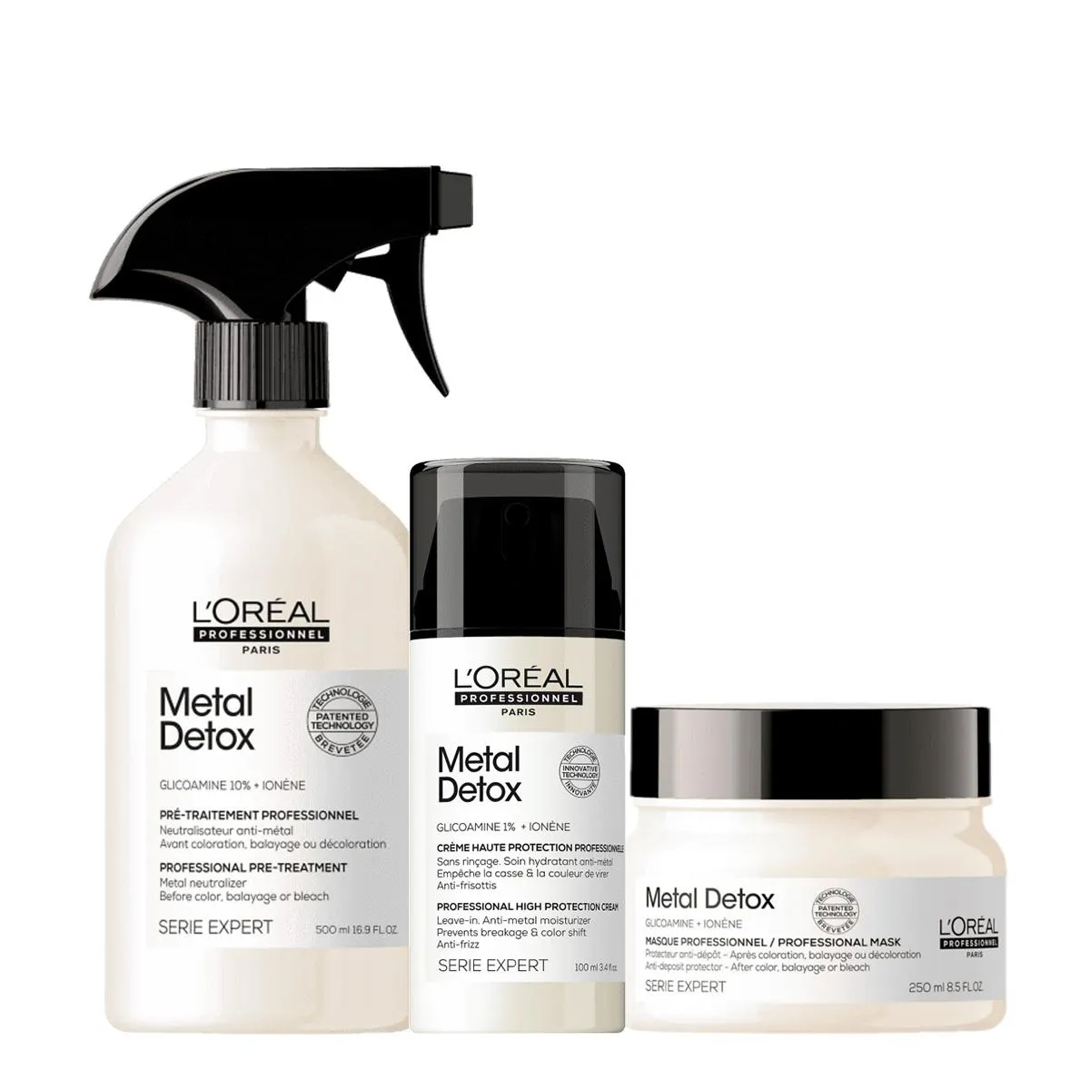 KIT LORéAL PROFESSIONNEL METAL DETOX MáSCARA LEAVE-IN E SPRAY NEUTRALIZADOR ANTI-METAL (3 PRODUTOS)