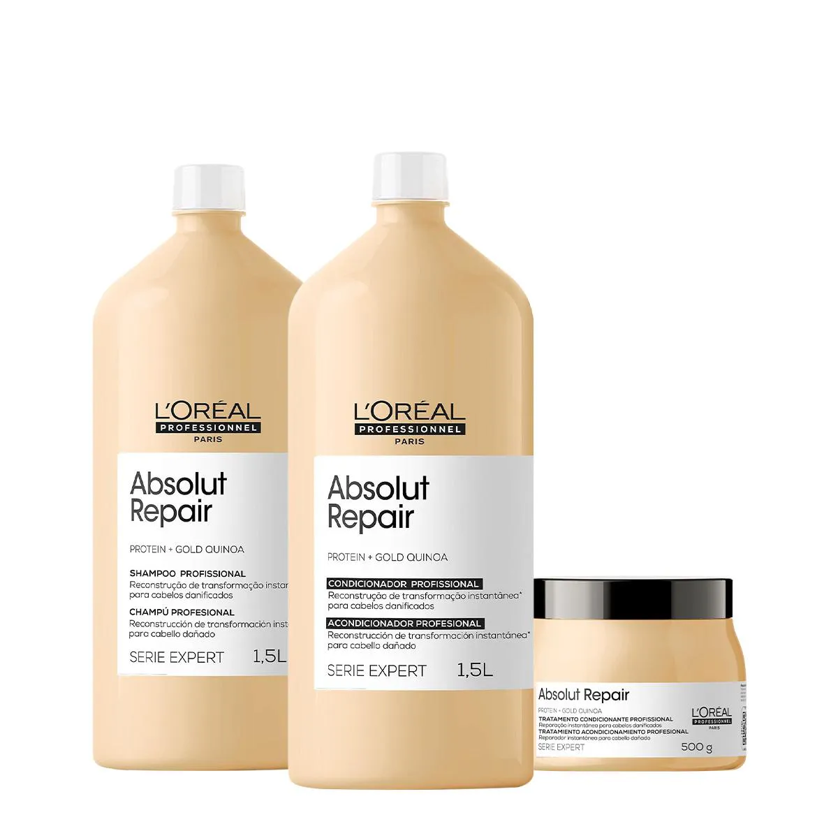 KIT LORéAL PROFESSIONNEL ABSOLUT REPAIR GOLD SALON TOTAL (3 PRODUTOS)