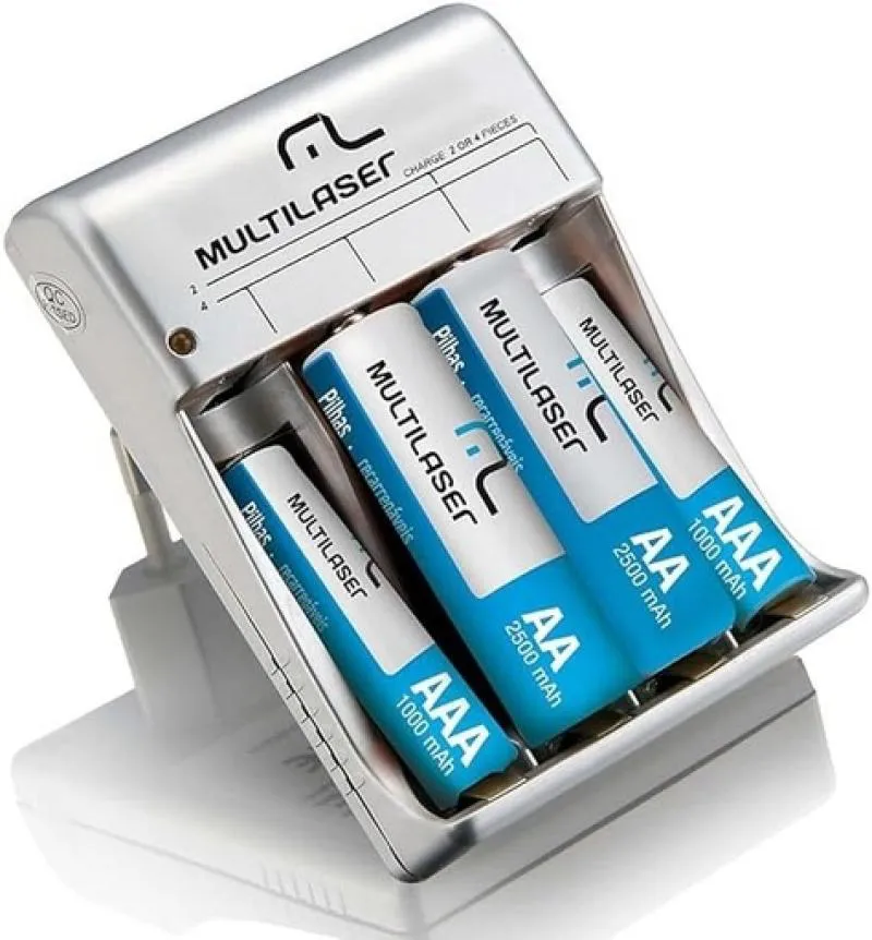 CARREGADOR PILHAS MULTI 2 XAA+2 XAAA 12H CB045 MULTILASER