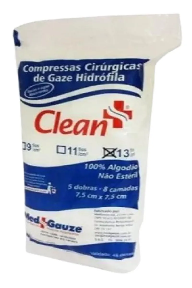 COMPRESSA GAZE 13 FIOS PACOTE 215G CLEAN