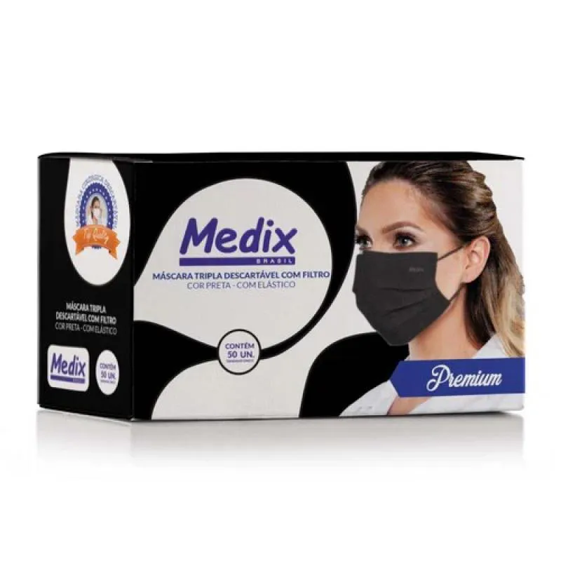 MASCARA DE PROTEçAO TRIPLA PRETA CX COM 50UN MEDIX