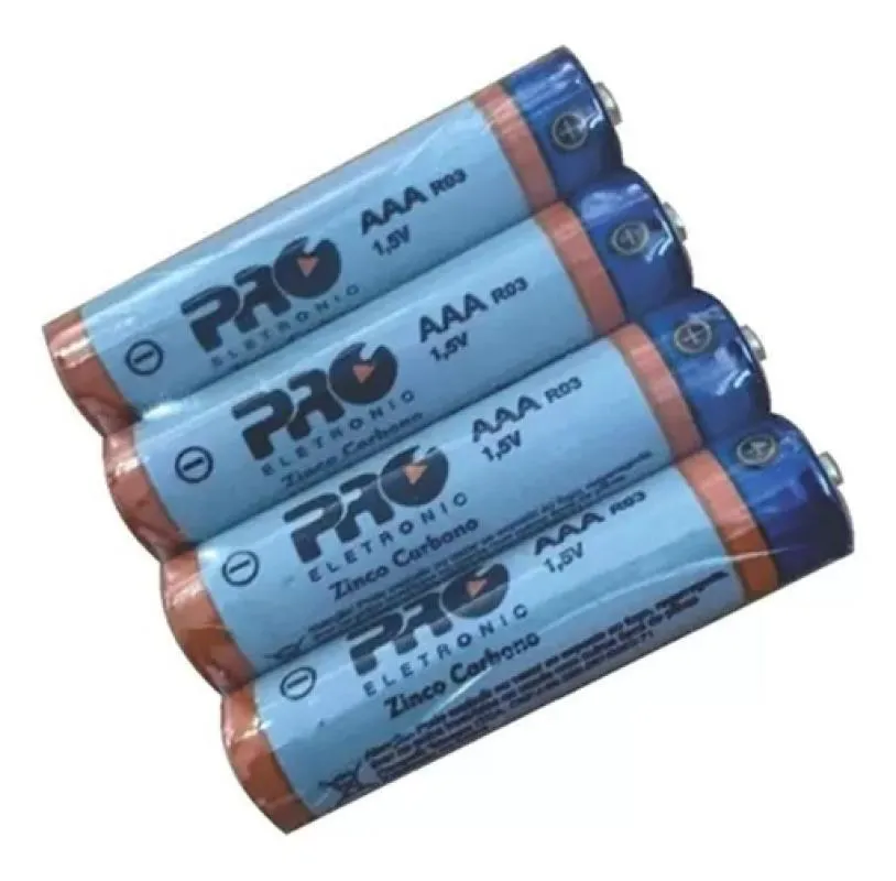 PILHA COMUM AAA COM ZINCO - PACK 4 UNIDADES PROELETRONIC