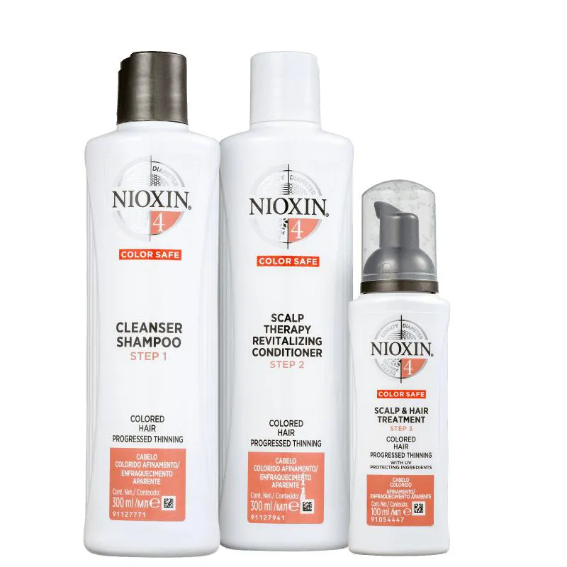 NIOXIN KIT SYSTEM 4 SHAMPOO 300ML + CONDICIONADOR 300ML + TRATAMENTO DE COURO CABELUDO 100ML