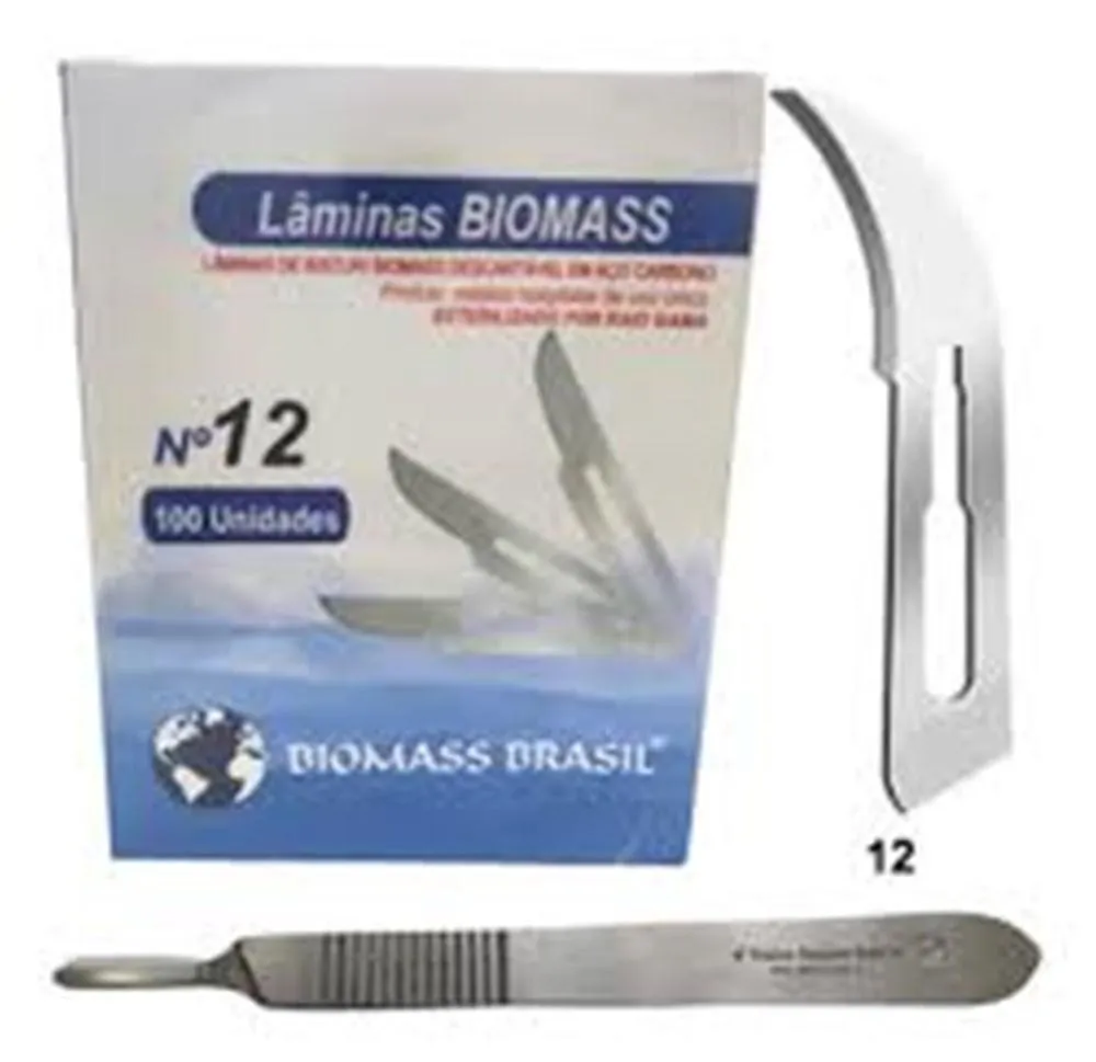 LâMINA DE BISTURI N.12 - CX 100UN - BIOMASS DESCARTáVEL