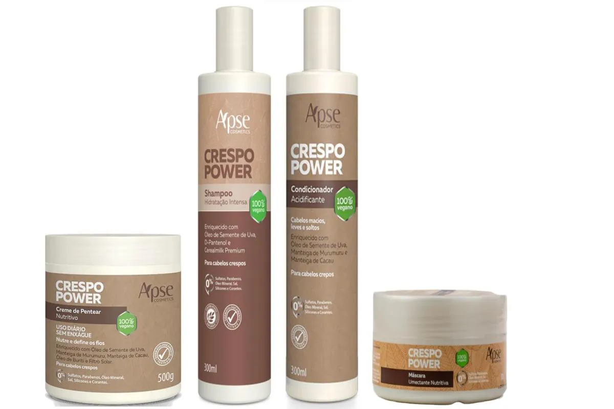 APSE CRESPO POWER SHAMPOO, CONDICIONADOR E MáSCARA 300ML E CREME DE PENTEAR 500G