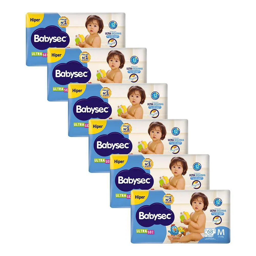 Kit 6 Fraldas Babysec Galinha Pintadinha Ultrasec Hiper Tamanho M 68  Unidades Cada