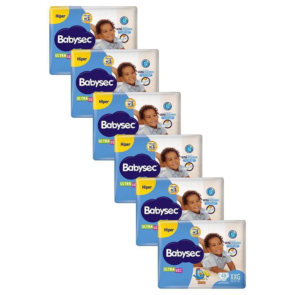 Kit 6 Fraldas Babysec Galinha Pintadinha Ultrasec Hiper Tamanho XXG 48  Unidades Cada