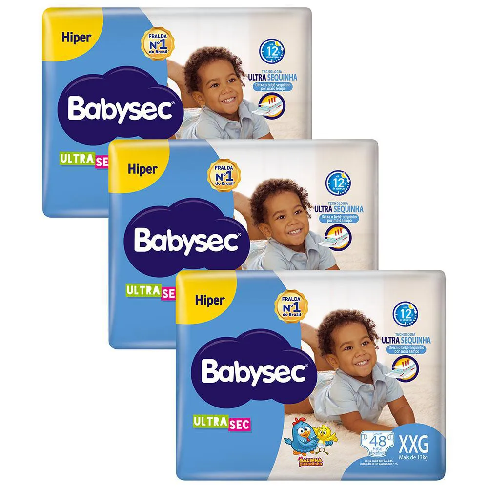 Kit 3 Fraldas Babysec Galinha Pintadinha Ultrasec Hiper Tamanho XXG 48  Unidades Cada